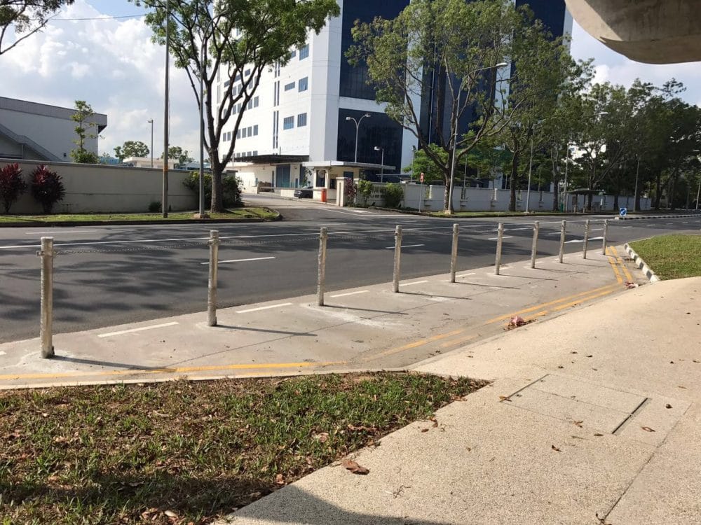 Security k4 removable bollards beside a road in Singapore