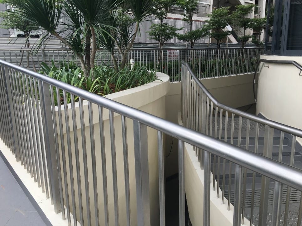Distinctive stainless steel railing ramp installed at the exterior in singapore by Brooklynz