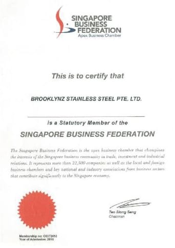 A digital copy of Statutory Member of the Singapore Business Federation certificate issued by Singapore Business Federation